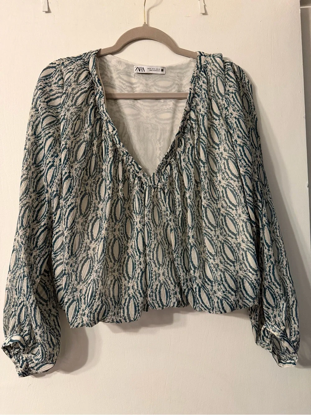 Zara Womens Metallic Bubblehem Puff Sleeve Cottagecore Peasant Boho Blouse SzXL